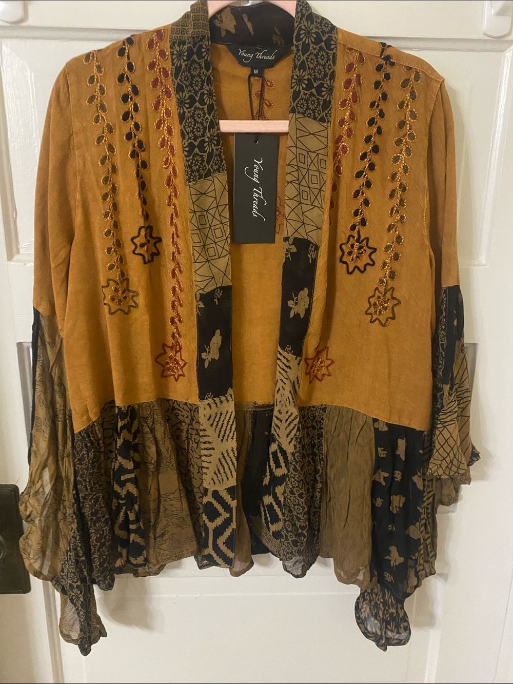 Young Threads Boho Patchwork Embroidered Kimono Cardigan NWT M